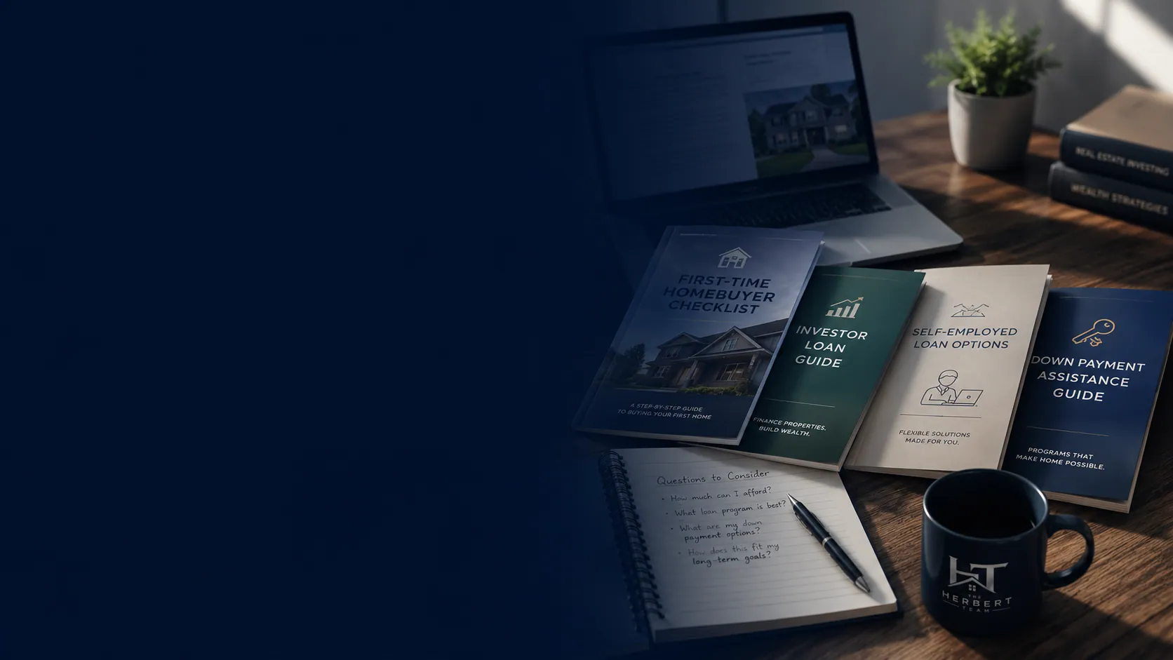 Stack of homebuying guides on a desk