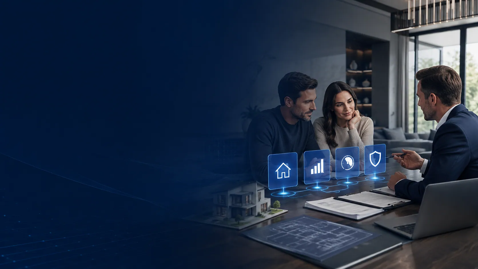 Couple reviewing mortgage options at a kitchen table